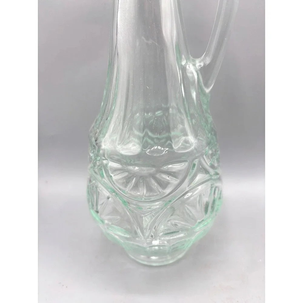 Vtg Mogen David Embossed Glass Cruet Decanter Stopper Sunburst Pattern Green‎
